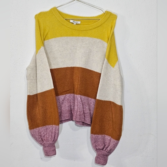 Madewell Women's Colorblock Sweater in Yellow, Cream, Orange, and Pink Size S - Picture 1 of 10